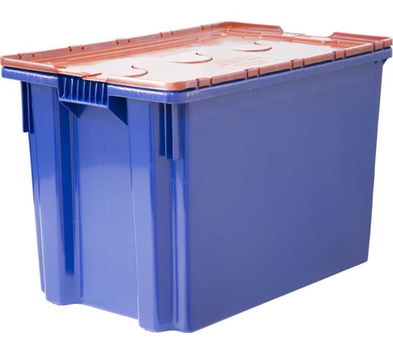 Изображение товара Ящик с крышкой п/э 600х400х400 сплошной, синий с оранжевой крышкой Тара.ру 18657