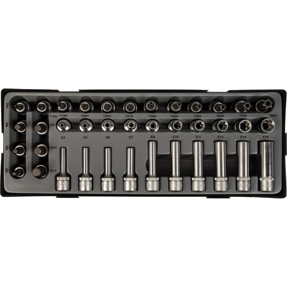 Изображение товара Набор головок-бит TORX внутренний с отверстием, TORX наружный с отверстием, Spline 3/8", 38 шт FORCE T3381