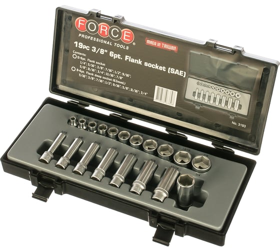 Изображение товара Набор шестигранных дюймовых головок 3/8" FORCE 3193
