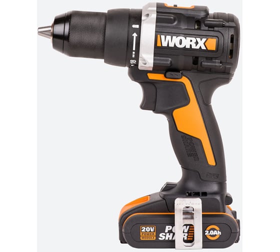 Изображение товара Аккумуляторная бесщёточная дрель-шуруповерт WORX 20В, 60Нм, бесщеточная, 2Ач х2, ЗУ, кейс WX102