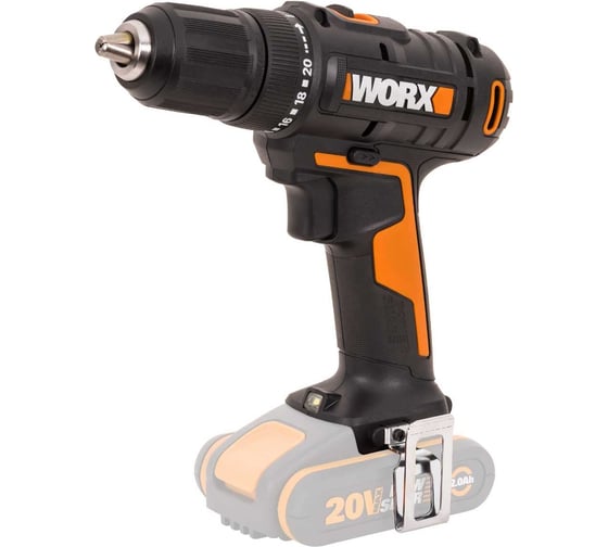 Изображение товара Аккумуляторная дрель-шуруповерт WORX 45Нм, 20В, без АКБ и ЗУ WX108.9