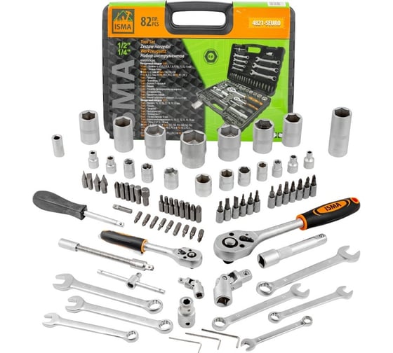 Изображение товара Набор инструментов ISMA 1/2", 1/4", 6 гр., 82 предмета ISMA-4821-5EURO(51375)