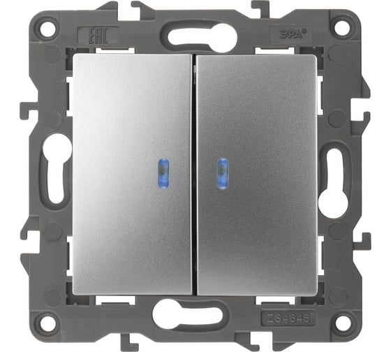 Изображение товара Двойной выключатель с подсветкой ЭРА 14-1105-03 10АХ-250В, IP20, Elegance, алюминий Б0034239