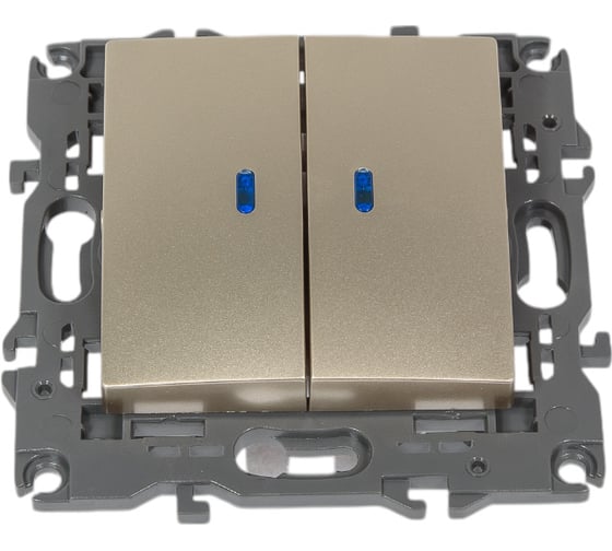 Изображение товара Двойной выключатель с подсветкой ЭРА 14-1105-04 10АХ-250В, IP20, Elegance, шампань Б0034240