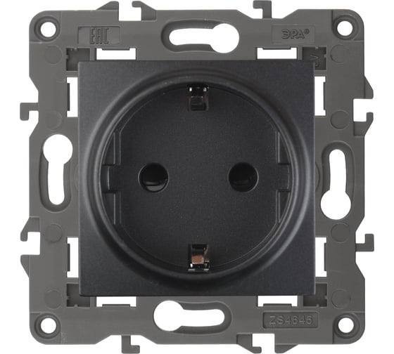 Изображение товара Розетка со шторками ЭРА Elegance 2P+E Schuko, 16A-250В, IP20, антрацит 14-2102-05 Б0034276