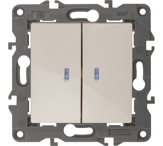 Изображение товара Двойной выключатель с подсветкой ЭРА 14-1105-02 10АХ-250В, IP20, Elegance, слоновая кость Б0034238