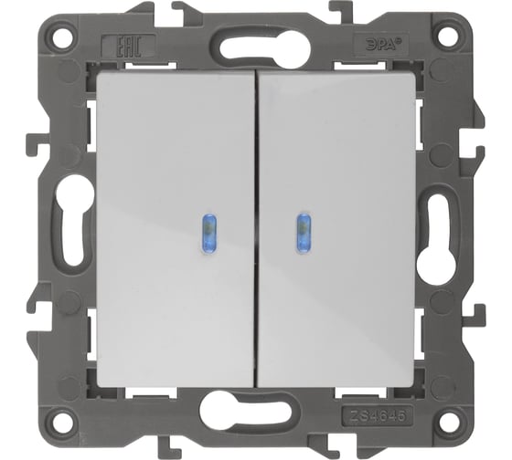 Изображение товара Двойной выключатель с подсветкой ЭРА 14-1105-01 10АХ-250В, IP20, Elegance, белый Б0034237