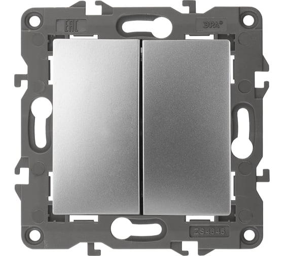 Изображение товара Двойной переключатель ЭРА Elegance 10АХ-250В, IP20, алюминий 14-1106-03 Б0034245