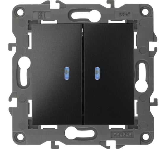 Изображение товара Двойной выключатель с подсветкой ЭРА 14-1105-05 10АХ-250В, IP20, Elegance, антрацит Б0034241