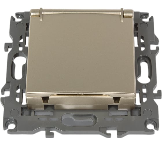 Изображение товара Розетка со шторками с крышкой ЭРА Elegance 2P+E Schuko, 16A-250В, IP20, шампань 14-2103-04 Б0034281