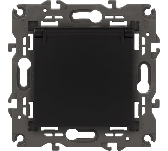 Изображение товара Розетка со штор. с крышкой ЭРА Elegance 2P+E Schuko, 16A-250В, IP20, антрацит 14-2103-05 Б0034282