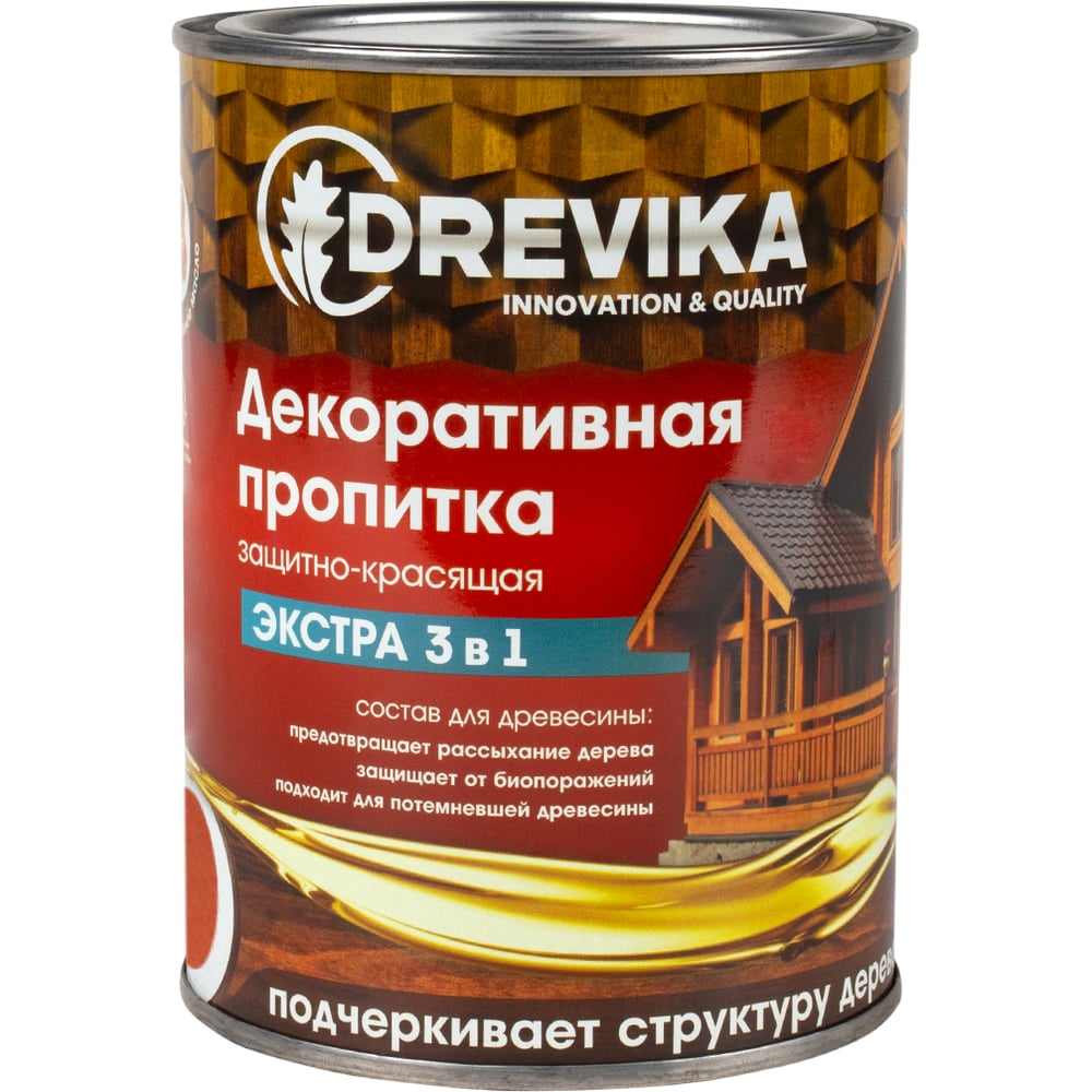 Изображение товара Декоративная пропитка Drevika экстра 3 в 1 дуб 0.8 л защитно-декоративная для дерева