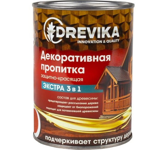Изображение товара Декоративная пропитка Drevika экстра 3 в 1 бесцветный, 0.8 л 255390
