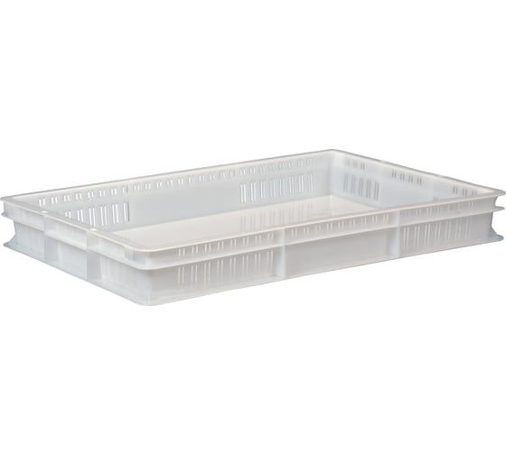 Изображение товара Ящик п/э 600х400х75 стенки перфорированные, дно сплошное, белый морозостойкий ТАРА 03843