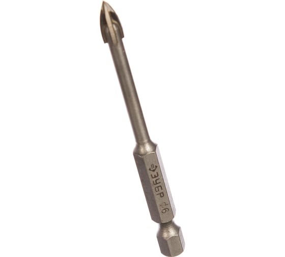 Изображение товара Сверло по стеклу и кафелю ЗУБР Профессионал 4-х резцовый, 6 мм, шестигранный хвостовик 29845-06_z01