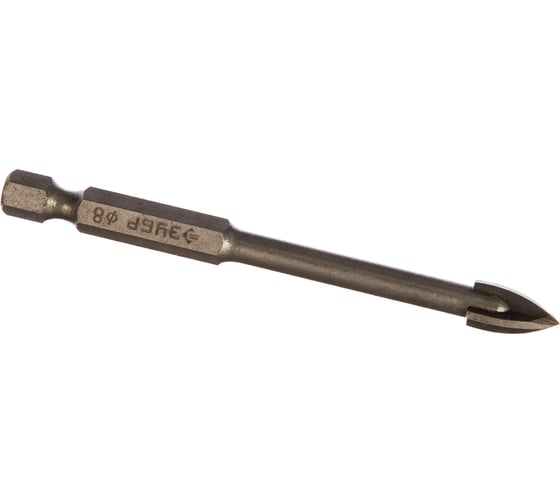 Изображение товара Сверло по стеклу и кафелю ЗУБР Профессионал 4-х резцовый, 8 мм, шестигранный хвостовик 29845-08_z01