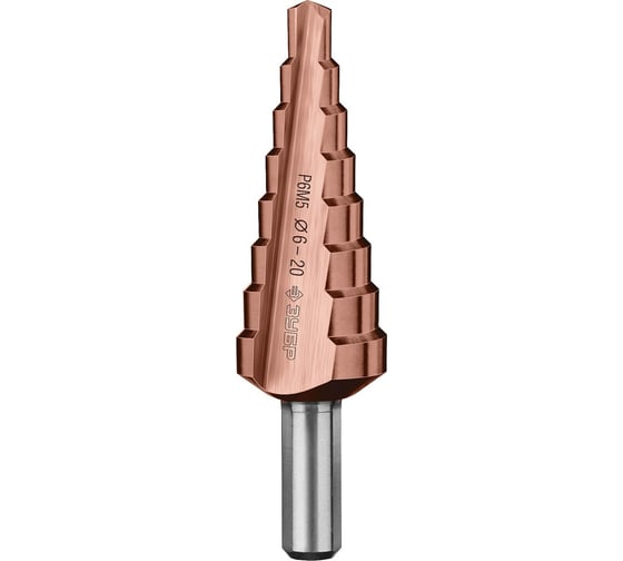 Изображение товара Ступенчатое сверло по металлу ЗУБР Кобальт 6-20 мм, 8 ступеней, сталь Р6М5+Со 29672-6-20-8_z01