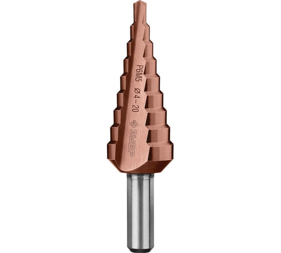 Изображение товара Ступенчатое сверло по металлу ЗУБР Кобальт 4-20 мм, 9 ступеней, сталь Р6М5+Со 29672-4-20-9_z01