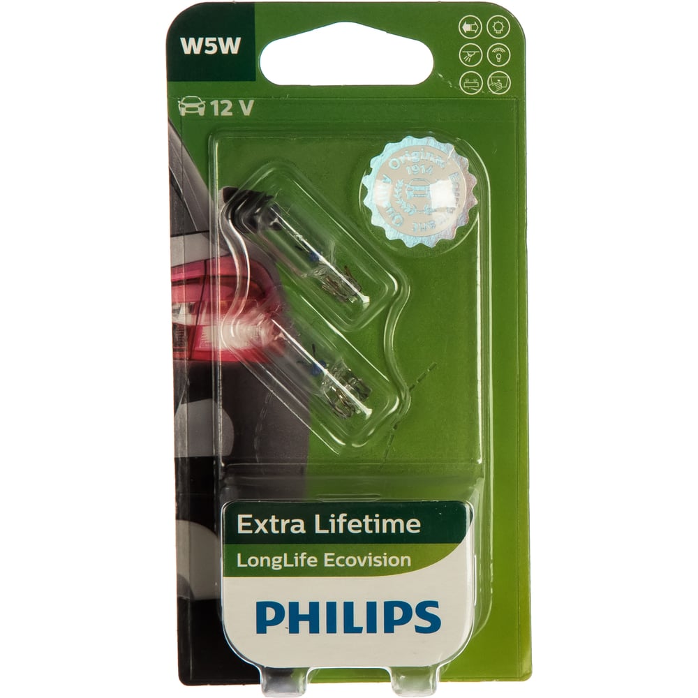 фото Автолампа, блистер, 2шт. philips w5w w2.1*9.5d long life eco vision 12v /1/10 12961llecob2