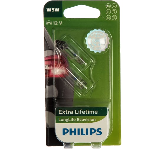 Изображение товара Автолампа PHILIPS W5W W2.1 9.5d LONG LIFE ECO VISION, 2шт 12V ,1,10 12961LLECOB2