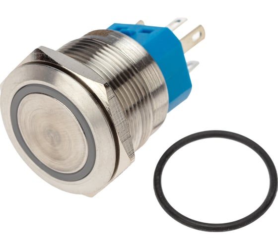 Изображение товара Антивандальная кнопка REXANT d22, 250В, без фиксации, (5с), OFF-(ON)/ON-(OFF), подсветка зеленая 36-3533