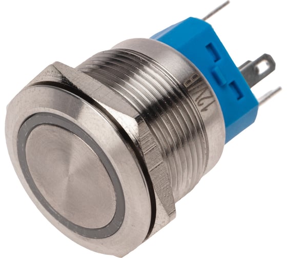 Изображение товара Антивандальная кнопка REXANT d22, 12В(LED), без фиксации, (5с), OFF-(ON)/ON-(OFF), подсветка синяя, 10 шт. 36-3511