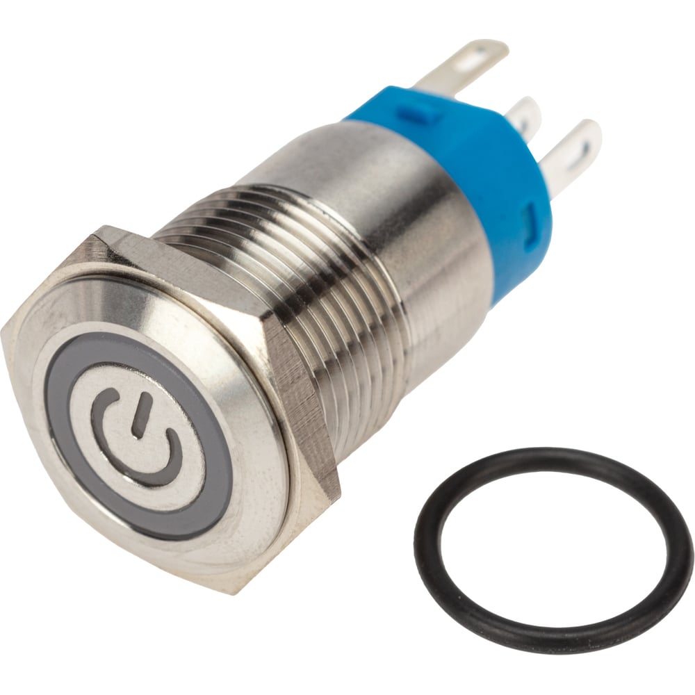 Изображение товара Антивандальная кнопка REXANT d16, 250В, без фиксации (5с), OFF-(ON)/ON-(OFF), плоская подсв/красная POWER (A-16-F5), 10 шт. 36-3243