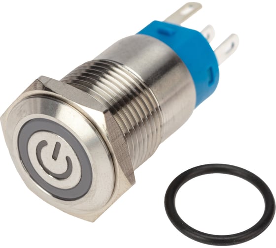 Изображение товара Антивандальная кнопка REXANT d16, 250В, без фиксации (5с), OFF-(ON)/ON-(OFF), плоская подсв/красная POWER (A-16-F5), 10 шт. 36-3243