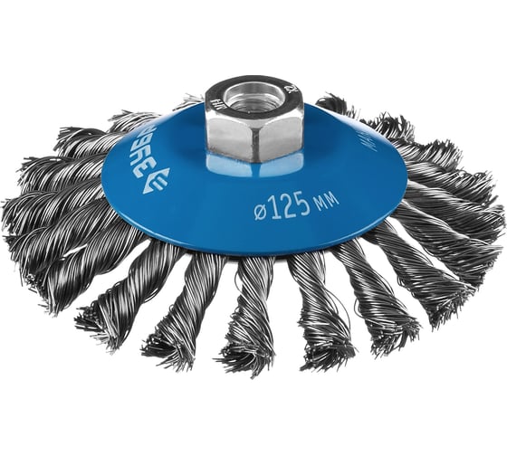 Изображение товара Щетка коническая (125 мм; М14; плетеные пучки стальной проволоки 0.5 мм) для УШМ 35269-125_z02