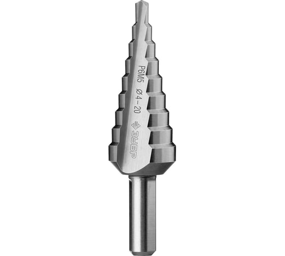 Изображение товара Ступенчатое сверло по металлу ЗУБР Профессионал 4-20 мм, 9 ступеней, сталь Р6М5 29670-4-20-9_z01