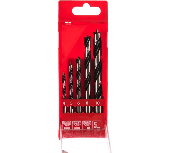 Изображение товара Набор сверл по дереву (5 шт; 4-5-6-8-10 мм) MATRIX 70281