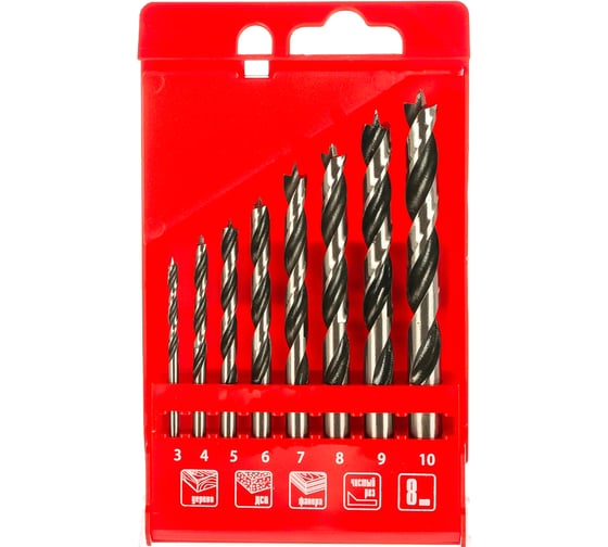 Изображение товара Набор сверл по дереву (8 шт; 3-4-5-6-7-8-9-10 мм) MATRIX 70282