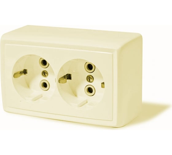 Изображение товара 2-местная розетка открытой установки ООО МПО Электротехника с заземляющим контактом, слоновая кость 2823