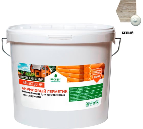 Изображение товара Акриловый герметик для швов в деревянных домах, конструкциях, изделиях PROSEPT цвет белый, 15 кг 0024-15б