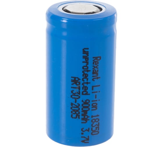 Изображение товара Аккумулятор REXANT Li-ion 18350, unprotected, 900 mAH, 3.7 В, 10 шт. 30-2085