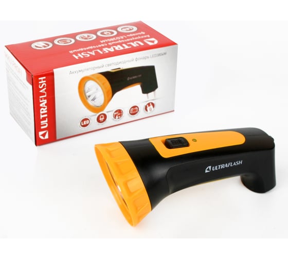 Изображение товара Аккумуляторный фонарь Ultraflash LED3804M 220В, черный/желтый, 4 LED, SLA, пластик, коробка 12867