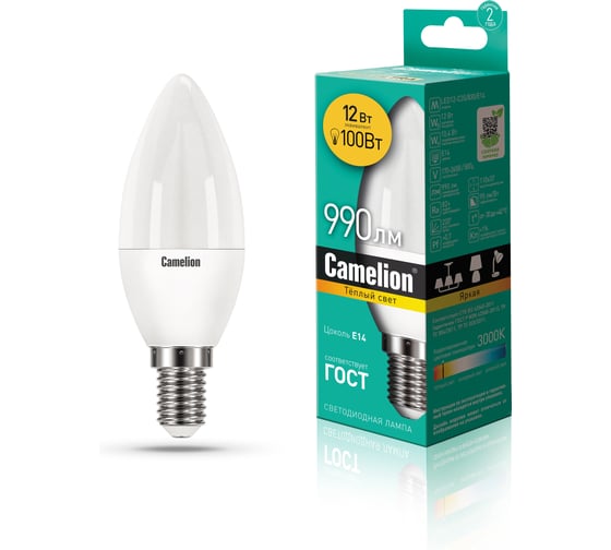 Изображение товара Светодиодная лампа Camelion LED12-C35/830/E14 12Вт 220В 13687