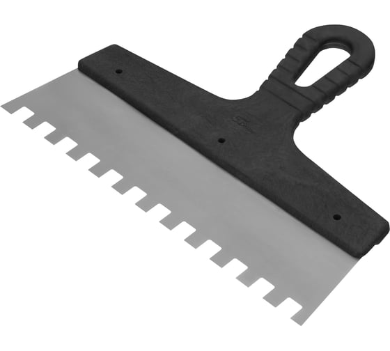 Изображение товара Шпатель из нержавеющей стали, 250 мм зуб 10х10 мм, пластмассовая ручка СИБРТЕХ 85500