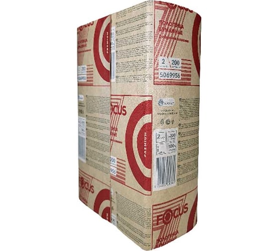 Изображение товара Листовые бумажные полотенца Focus/Premium Extra Z-сложение, 100% целлюлоза, 2 слоя, 200х240 мм, 12 пачек по 200 листов 5041537