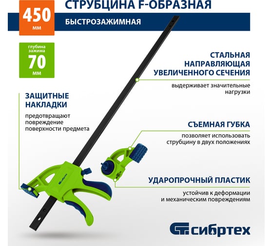 Изображение товара Быстрозажимная F-образная струбцина СИБРТЕХ 20566