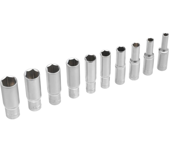 Изображение товара Набор удлиненных торцевых головок 1/4", 6-ти гр CrV, 4-13 мм, 10 шт. STELS 13605