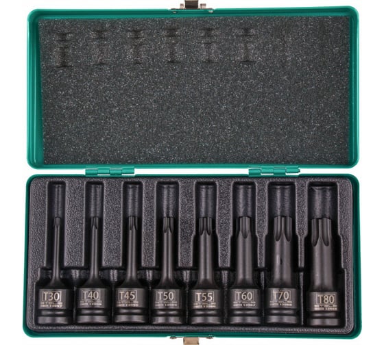 Изображение товара Набор ударных торцевых головок TORX 30-80, 1/2", 8 шт., в кейсе STELS 13999