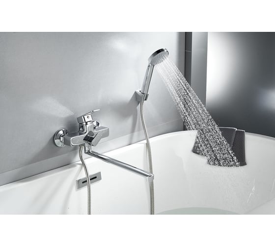 Изображение товара Смеситель для ванны Rainsberg с поворотным длинным изливом 35 см, однорычажный, керамический картридж R1723F