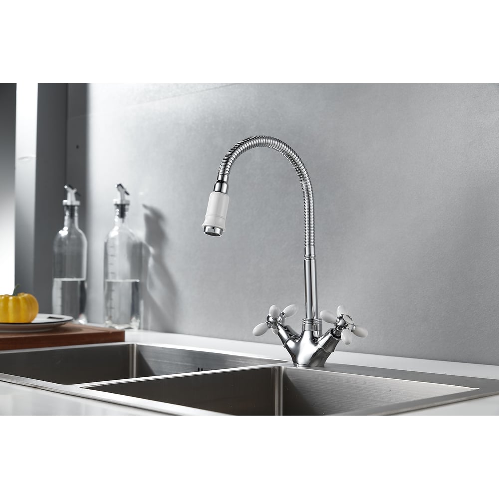 Изображение товара Смеситель для кухни Rainsberg с гибким изливом, двухвентильный, высота 260 мм, подвод воды гибкий R6013F-8