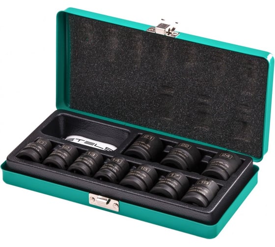 Изображение товара Набор шестигранных ударных торцевых головок 1/2" 10-24 мм, в кейсе, 10 шт. STELS 13997