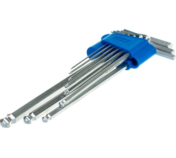 Изображение товара Набор имбусовых ключей, длинные с шариком, Cr-Mo, сатинированное покрытие, эргономичный держатель, HEX 1.5-10мм, 9шт Зубр ЭКСПЕРТ 27466-H9