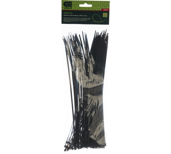 Изображение товара Хомуты СИБРТЕХ 300x3,6 мм, пластмассовые, черные, 100 шт 45560