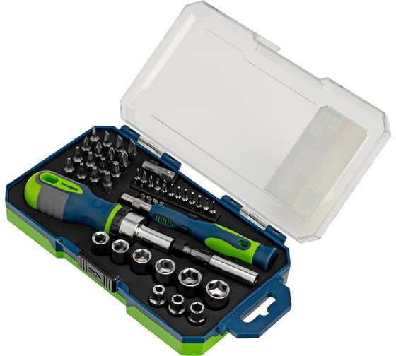 Изображение товара Отвертки реверсивные с набором бит и торцевыми головками, 41 шт. СИБРТЕХ 13338