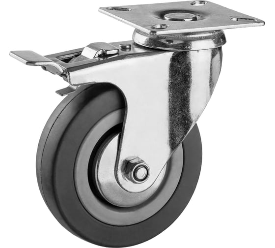 Изображение товара Колесо поворотное с тормозом (100 мм; г/п 65 кг; резина/полипропилен) ЗУБР 30956-100-B