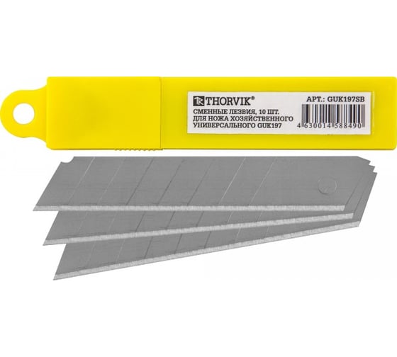Изображение товара Сменные лезвия для ножа хозяйственного универсального GUK197, 10 шт. Thorvik GUK197SB 52393